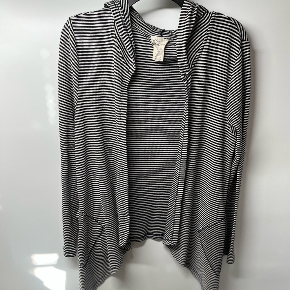 Aj Andrea Jovine Open Front Cardigan Striped Super soft sweater. size large